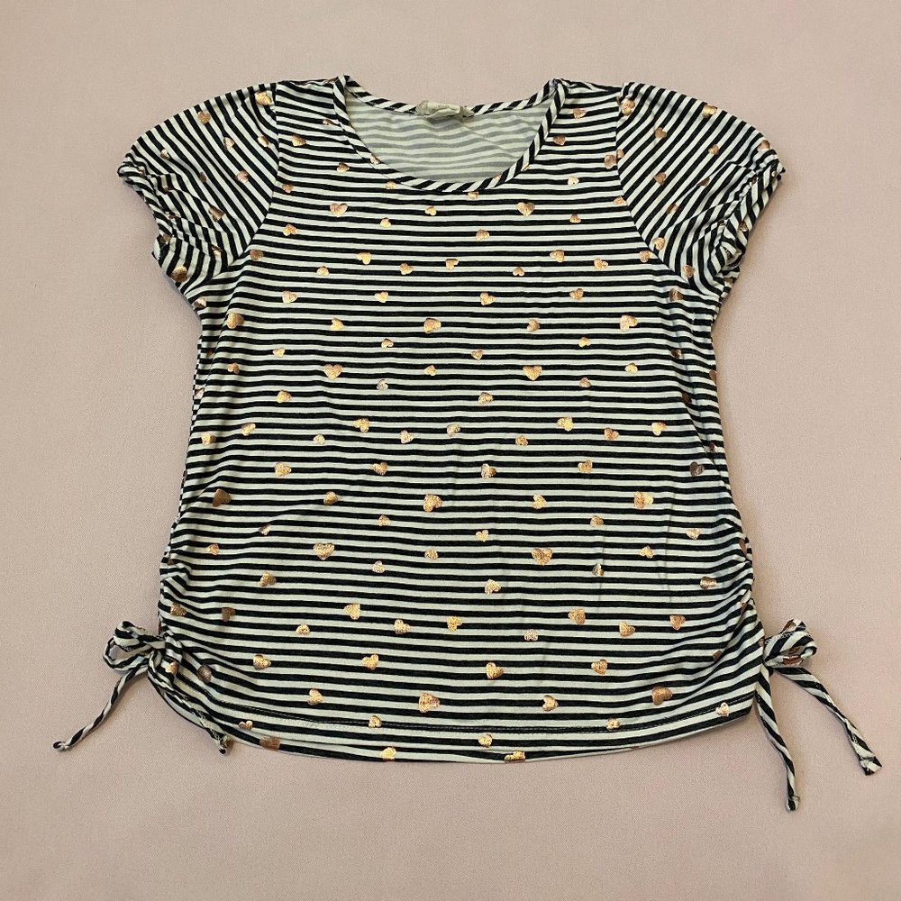 Girl's Striped Heart Print T-Shirt, 14(L)
